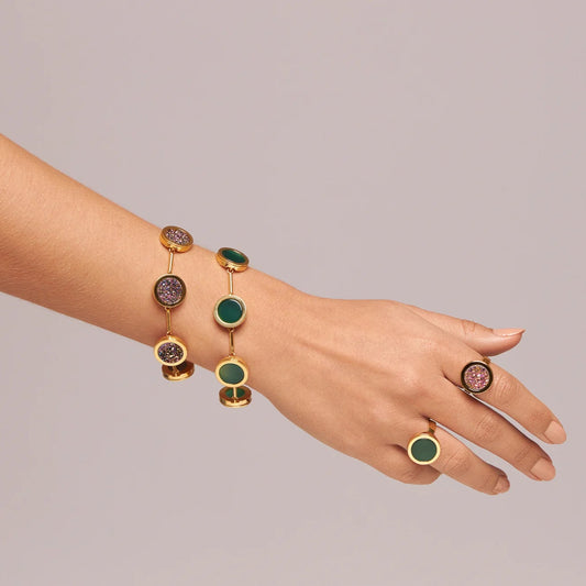 Pulseira Magnífica Ágata verde Chapa Banhado a Ouro 18k