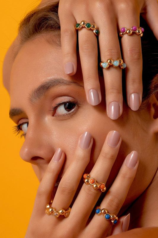 Aliança Ball - Ametista detalhe — Banhada a Ouro 18K | Aimer Joias | anel semijoia pedra natural
