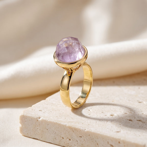 Anel Classic - Ametista, banhado a ouro 18k