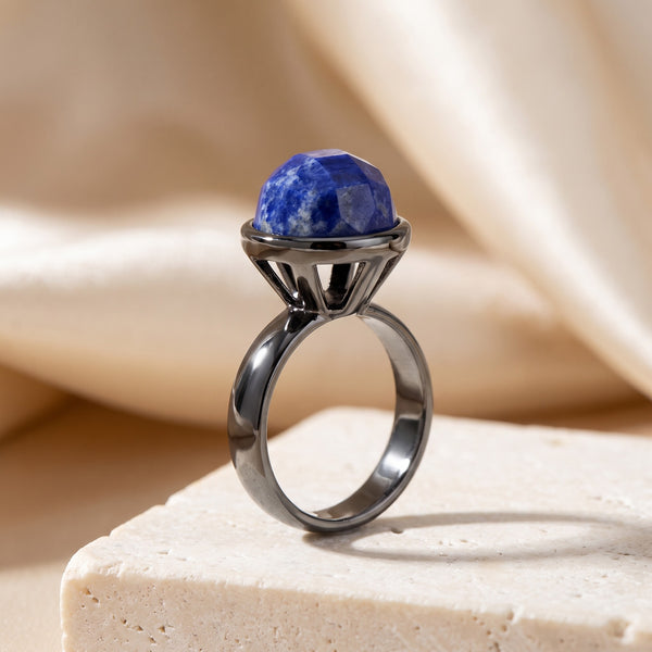 Anel Classic - Feldspato Azul Anil - Ródio Negro, banhado a ródio negro