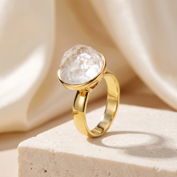 Anel Classic - Cristal de Rocha, banhado a ouro 18k