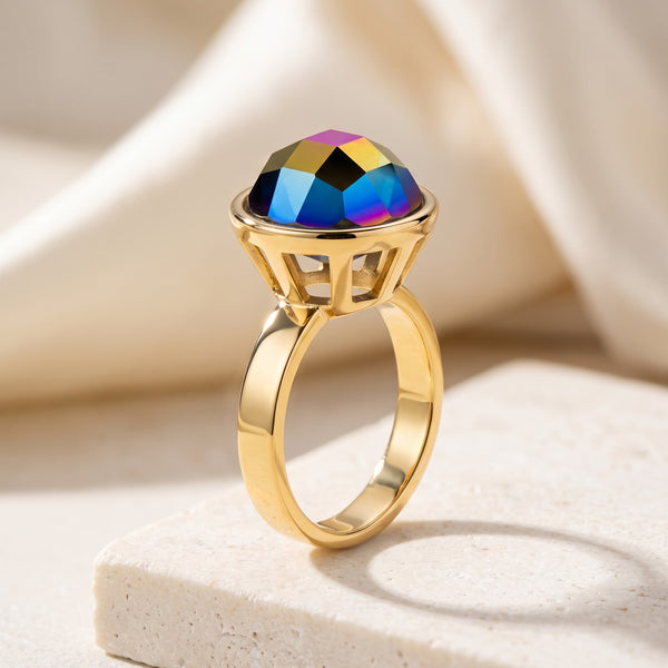 Anel Classic - Cristal Multicolorido, banhado a ouro 18k