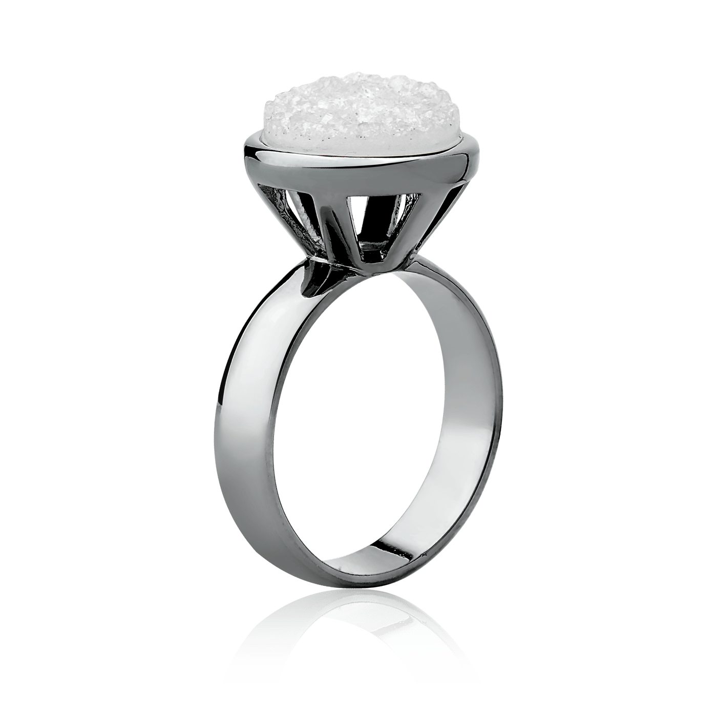 Anel Classic - Drusa Branca detalhe — Ródio Negro | Aimer Joias | anel semijoia pedra natural
