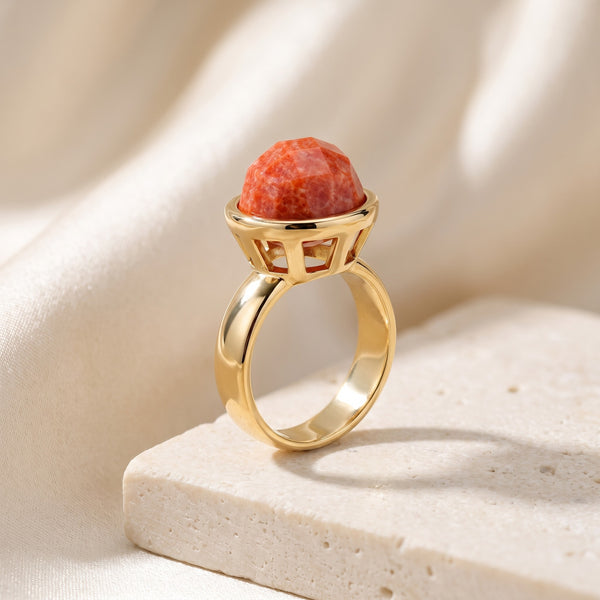 Anel Classic - Feldspato Laranja, banhado a ouro 18k