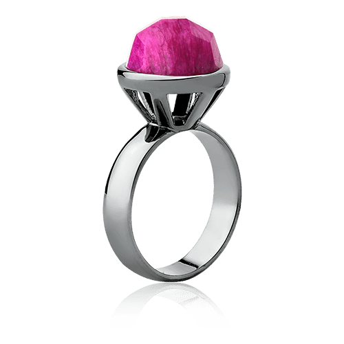 Anel Classic - Feldspato Rosa Pink detalhe — Ródio Negro | Aimer Joias | anel semijoia pedra natural