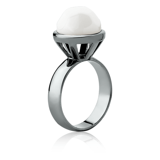 Anel Classic - Porcelana Branca detalhe — Ródio Negro | Aimer Joias | anel semijoia pedra natural
