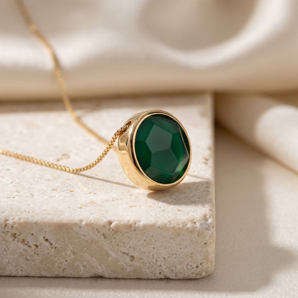 Colar Classic - Ágata Verde, banhado a ouro 18k