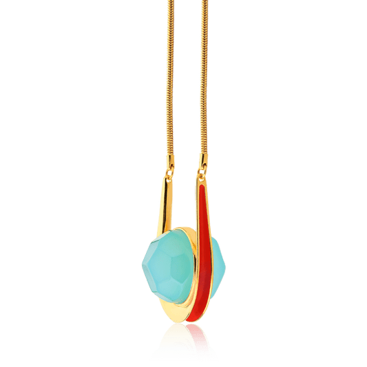 Colar Magnetismo - Esmaltado Laranja/Azul Céu Semijoias de luxo e design exclusivo