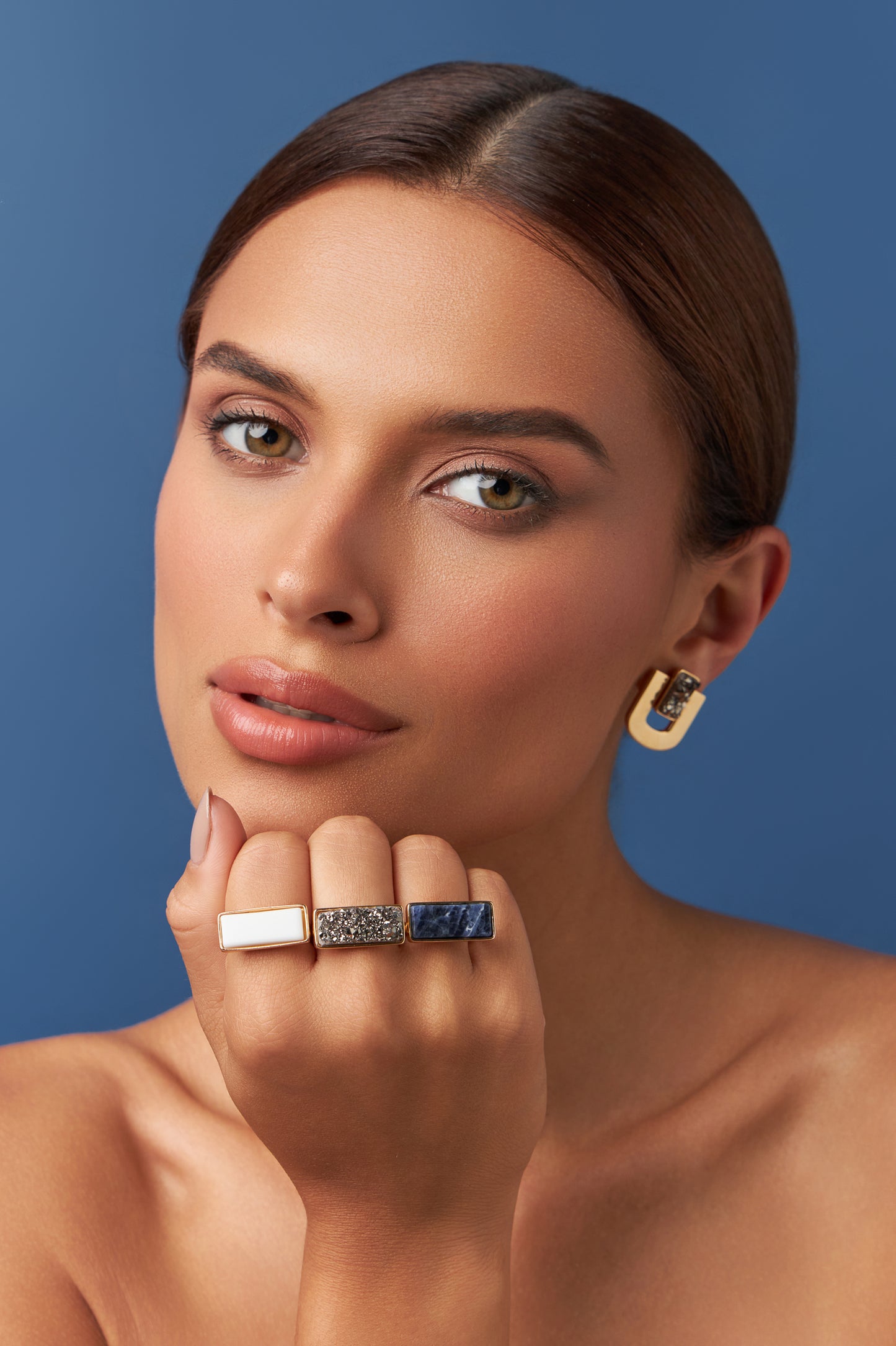 Brinco Estrutura - Drusa Metalizada | Semijoia Banhada a Ouro 18K