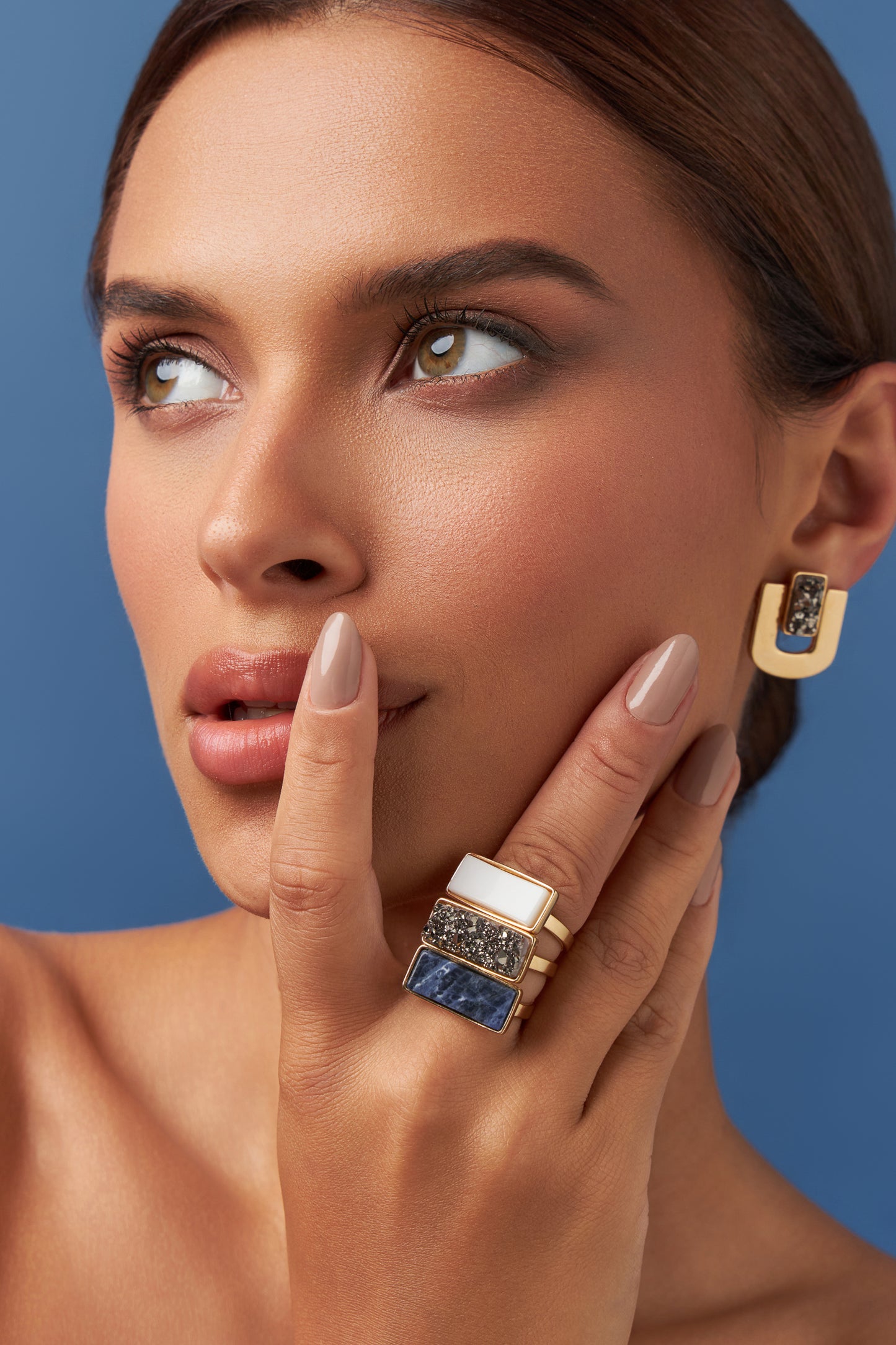 Brinco Estrutura - Drusa Metalizada | Semijoia Banhada a Ouro 18K