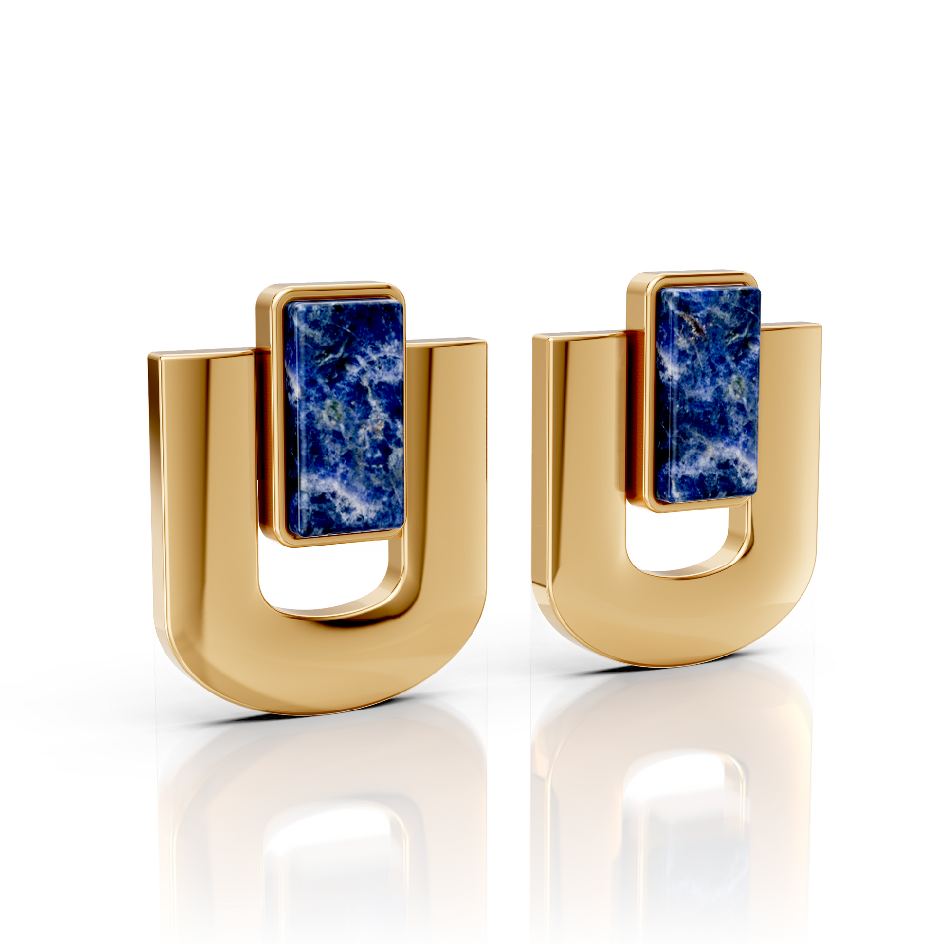 Brinco Estrutura com Sodalita banhado a ouro 18k – semijoia com pedra natural feminina sofisticada – Aimer Joias