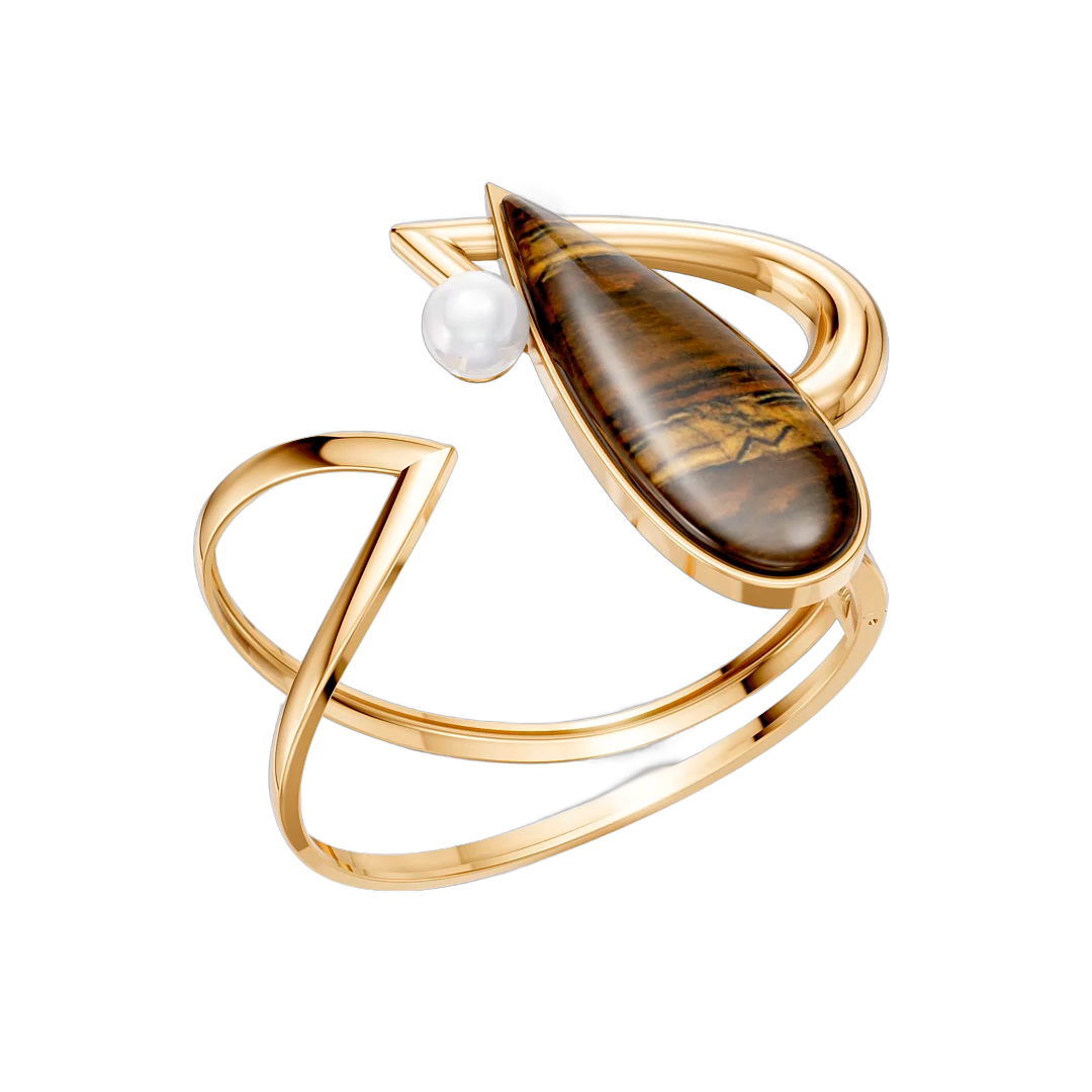 Bracelete Além da Forma com Olho de Tigre banhado a ouro 18k – pulseira semijoia com pedra natural – Coleção Formas de Amar Aimer Joias