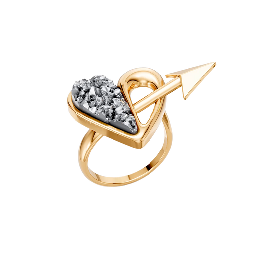 Anel Cupido com Drusa Metalizada banhado a ouro 18k – anel semijoia autoral design exclusivo – Coleção Formas de Amar Aimer Joias