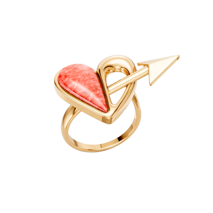Anel Cupido com Feldspato Vermelho banhado a ouro 18k – anel semijoia autoral com pedra natural – Coleção Formas de Amar Aimer Joias