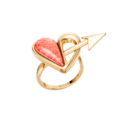 Anel Cupido com Feldspato Vermelho banhado a ouro 18k – anel semijoia autoral com pedra natural – Coleção Formas de Amar Aimer Joias