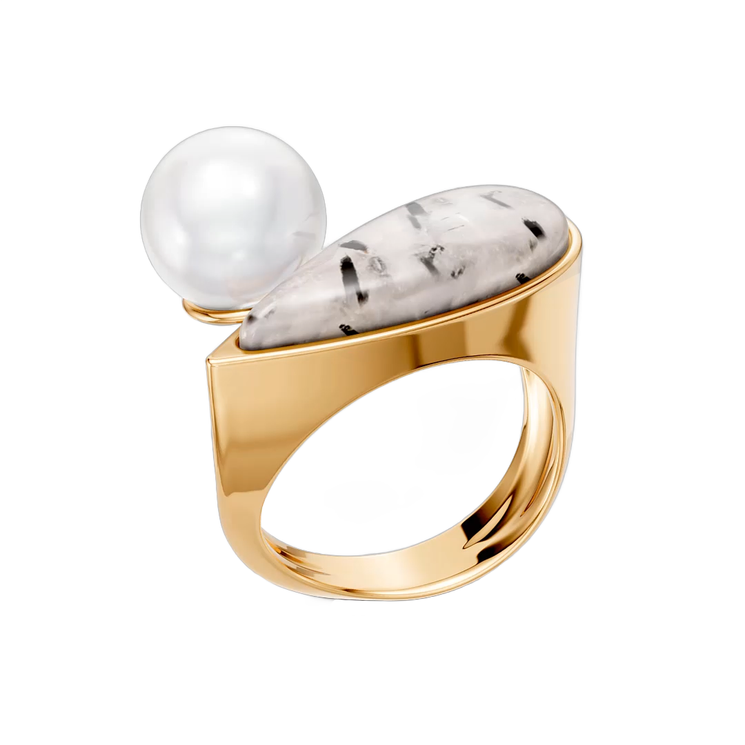 Anel União com Cristal Rutilado banhado a ouro 18k – anel semijoia autoral com pedra natural – Coleção Formas de Amar Aimer Joias