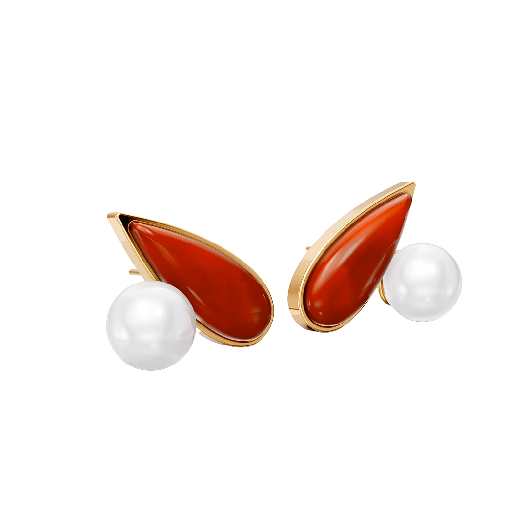 Brinco União com Ágata Vermelha banhado a ouro 18k – brinco semijoia autoral com pedra natural – Coleção Formas de Amar Aimer Joias