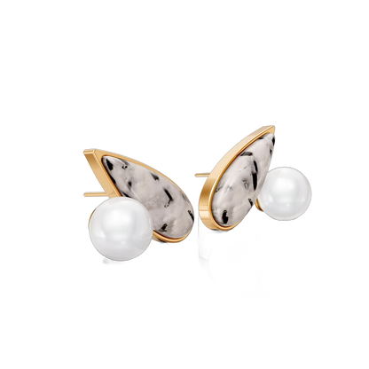 Brinco União com Cristal Rutilado banhado a ouro 18k – brinco semijoia autoral com pedra natural brasileira – Coleção Formas de Amar Aimer Joias