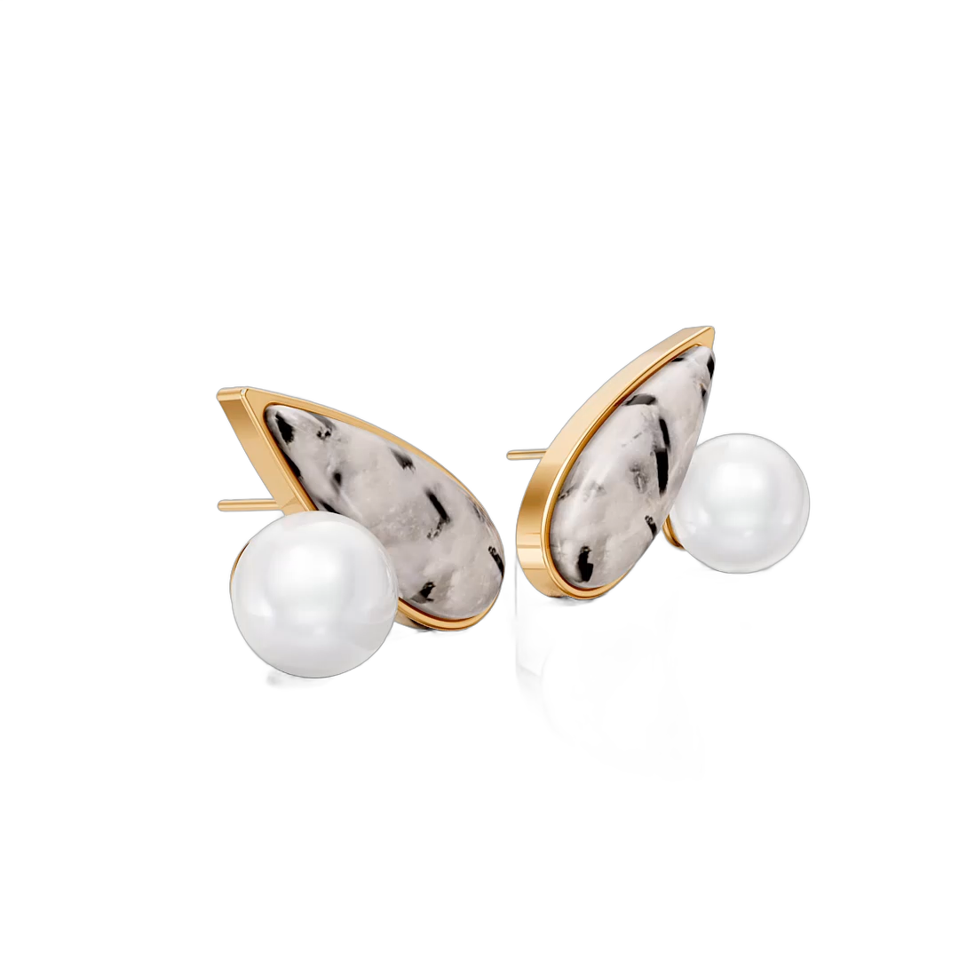 Brinco União com Cristal Rutilado banhado a ouro 18k – brinco semijoia autoral com pedra natural brasileira – Coleção Formas de Amar Aimer Joias