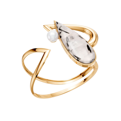 Bracelete Além da Forma com Cristal Rutilado banhado a ouro 18k – semijoia feminina autoral – Coleção Formas de Amar Aimer Joias