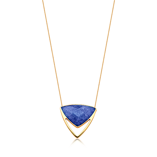 Colar Equilíbrio com Feldspato Azul Anil, semijoia banhada a ouro 18k — Aimer Joias