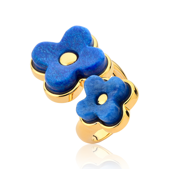 Anel Sensação com Feldspato Azul Anil, semijoia banhada a ouro 18k — Aimer Joias