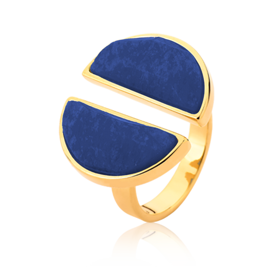 Anel Arco com Feldspato Azul Anil, semijoia banhada a ouro 18k — Aimer Joias
