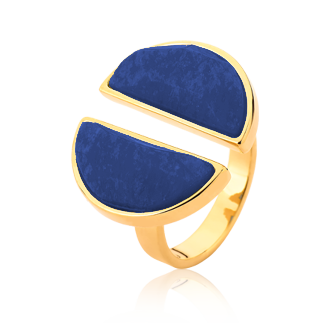 Anel Arco com Feldspato Azul Anil, semijoia banhada a ouro 18k — Aimer Joias