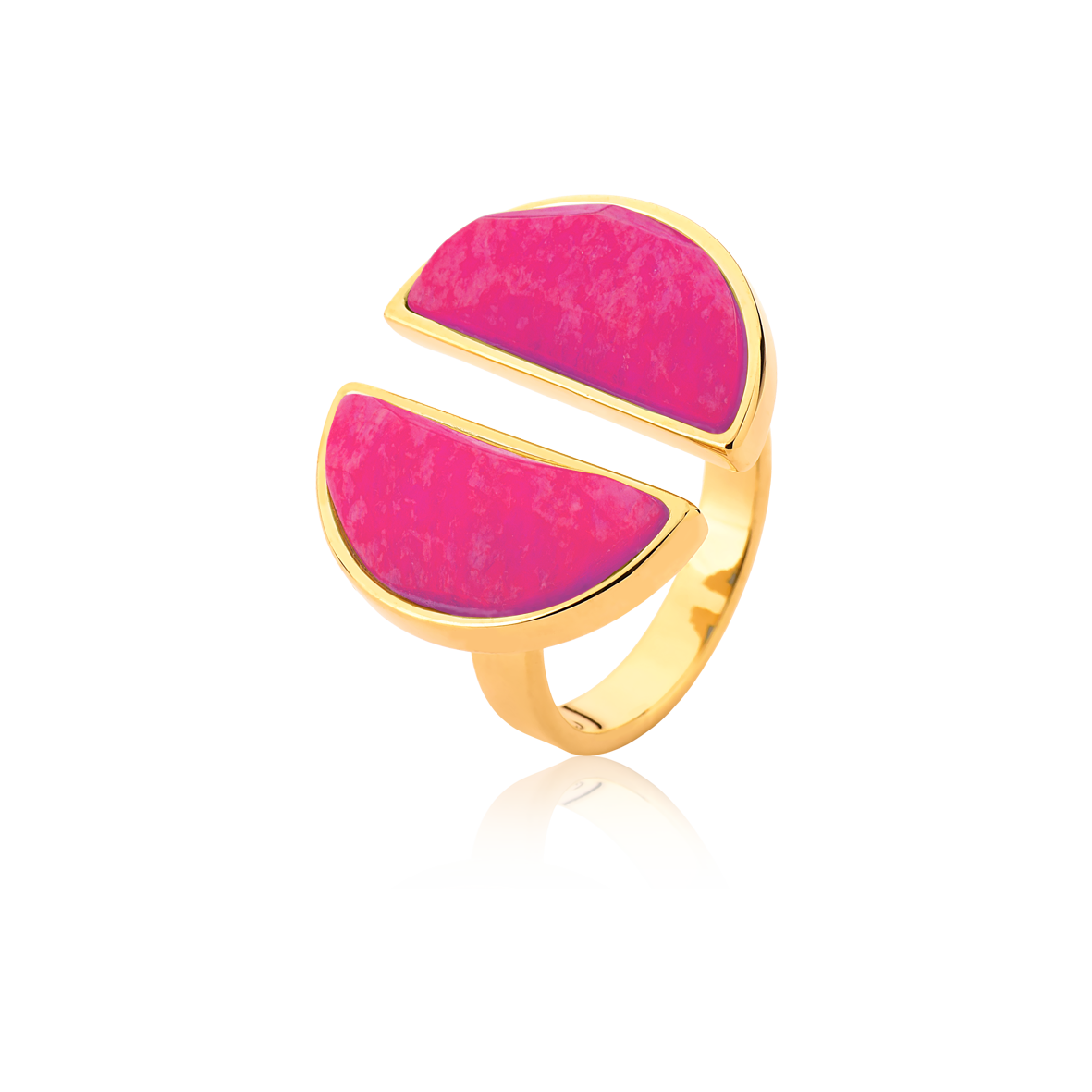 Anel Arco com Feldspato Rosa Pink, semijoia banhada a ouro 18k — Aimer Joias
