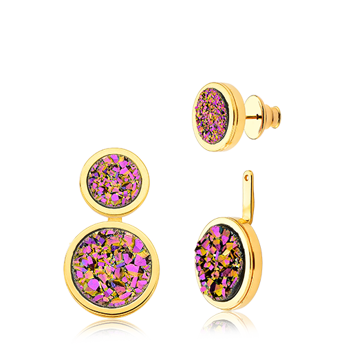 Brinco Nobre com Drusa Multicolorida, semijoia banhada a ouro 18k — Aimer Joias