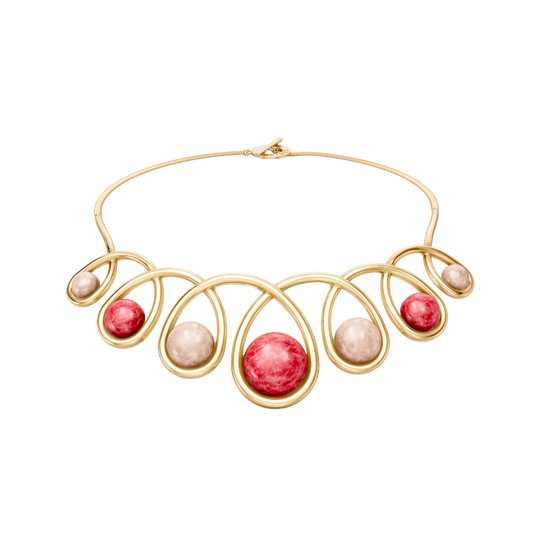Colar Supernova — Feldspato Vermelho e Quartzo Rosa, semijoia banhada a ouro 18k, coleção Supernova, Aimer Joias