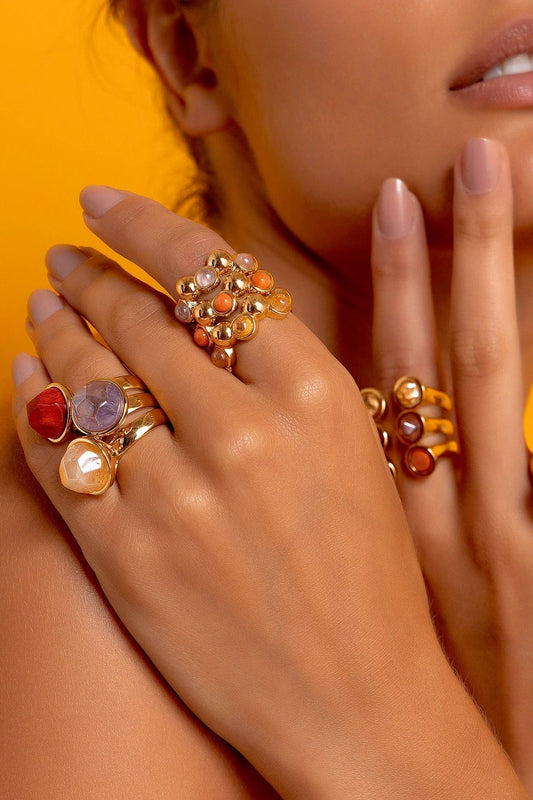 Aliança Ball - Feldspato Amarelo detalhe — Ouro 18K | Aimer Joias | anel semijoia pedra natural