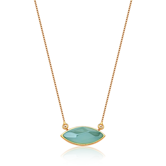 Colar Pétala - Ágata Azul Céu — Ródio Negro | Aimer Joias | semijoia feminina pedra natural