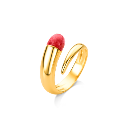 Anel Momento com Feldspato Vermelho, semijoia banhada a ouro 18k — Aimer Joias
