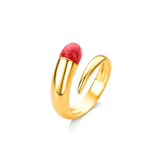 Anel Momento com Feldspato Vermelho, semijoia banhada a ouro 18k — Aimer Joias