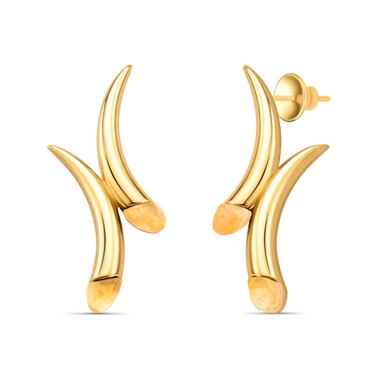 Brinco Caminhos com Citrino, semijoia banhada a ouro 18k — Aimer Joias