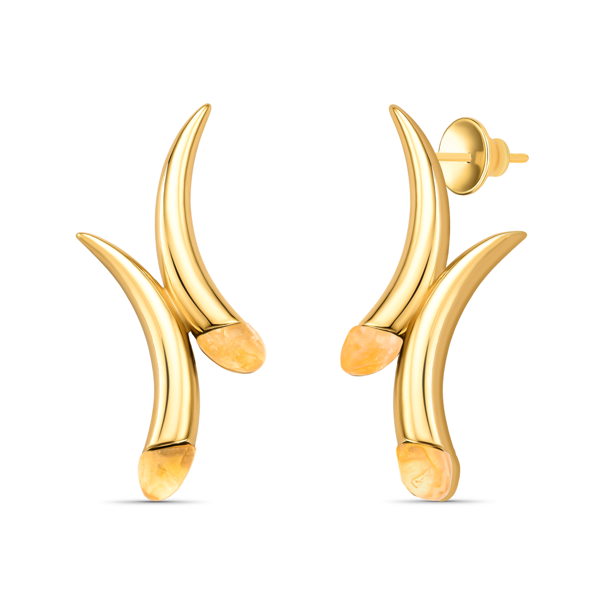 Brinco Caminhos com Citrino, semijoia banhada a ouro 18k — Aimer Joias