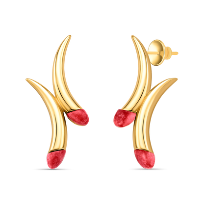 Brinco Caminhos com Feldspato Vermelho, semijoia banhada a ouro 18k — Aimer Joias