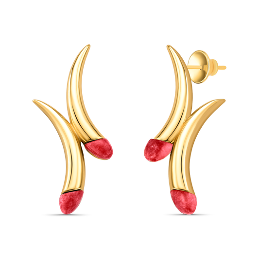 Brinco Caminhos com Feldspato Vermelho, semijoia banhada a ouro 18k — Aimer Joias