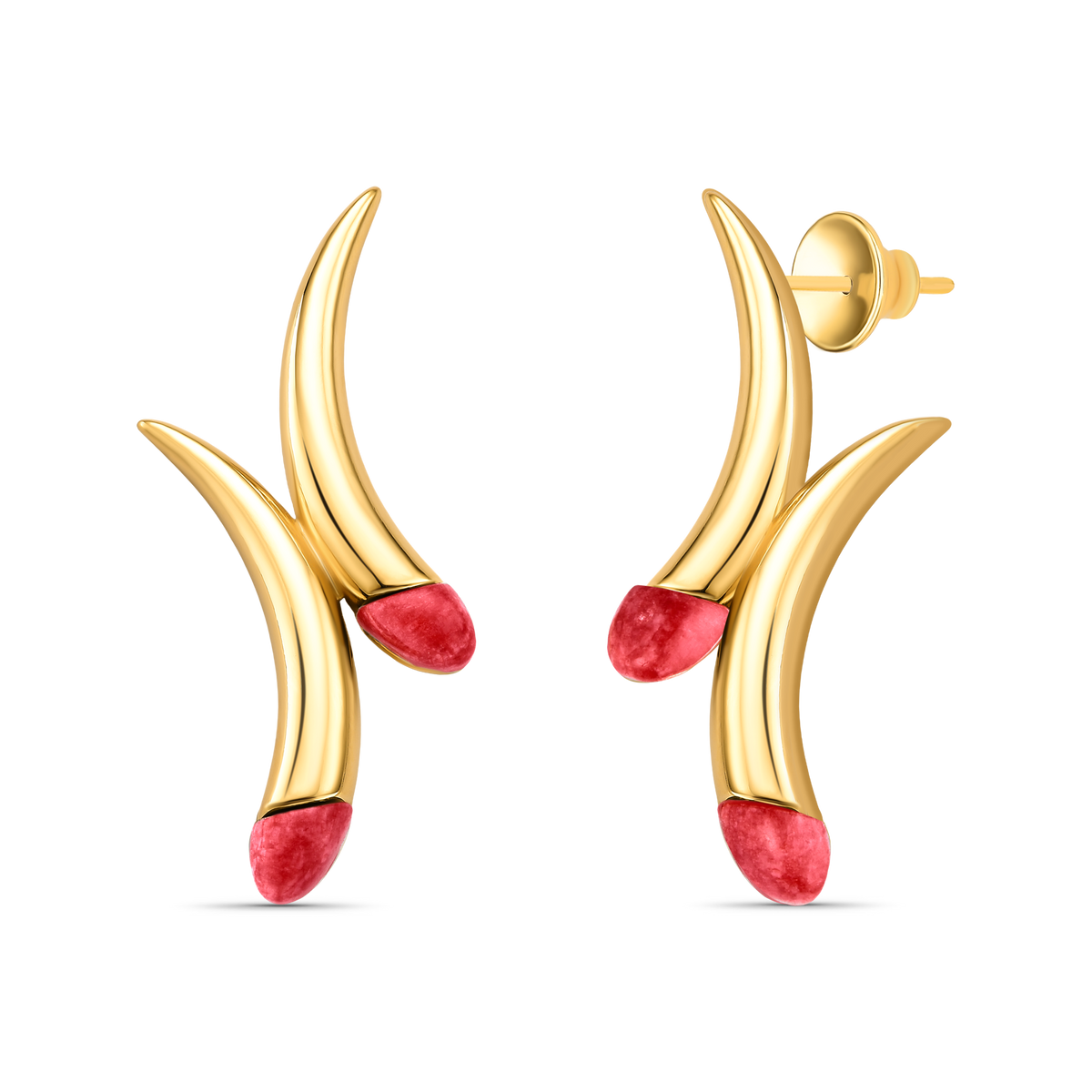 Brinco Caminhos com Feldspato Vermelho, semijoia banhada a ouro 18k — Aimer Joias