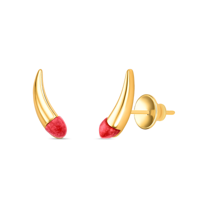 Brinco Momento com Feldspato Vermelho, semijoia banhada a ouro 18k — Aimer Joias