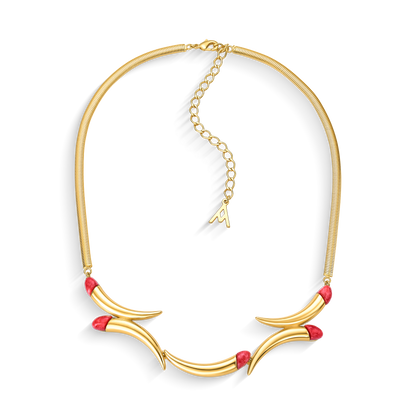 Colar Caminhos com Feldspato Vermelho, semijoia banhada a ouro 18k — Aimer Joias