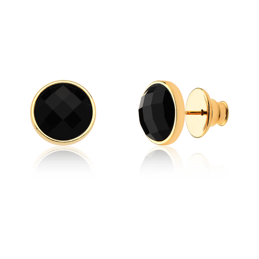 Brinco Classic - Obsidiana Negra — Ouro 18K | Aimer Joias | brinco semijoia feminina pedra natural