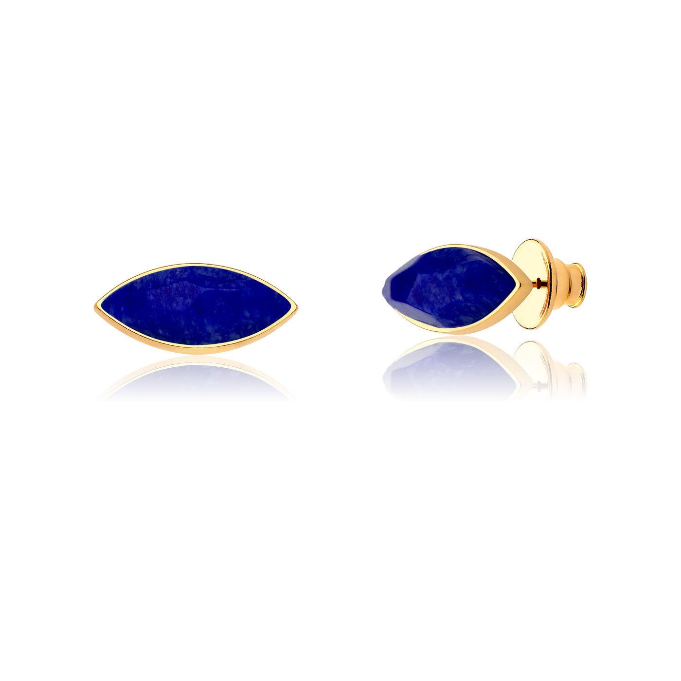 Brinco Pétala - Feldspato Azul Anil — Ouro 18K | Aimer Joias | semijoia feminina pedra natural