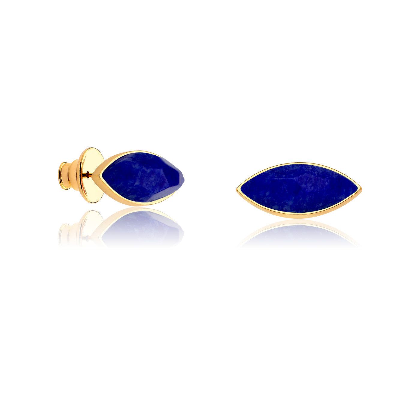 Brinco Pétala - Feldspato Azul Anil — Ouro 18K | Aimer Joias | semijoia feminina pedra natural