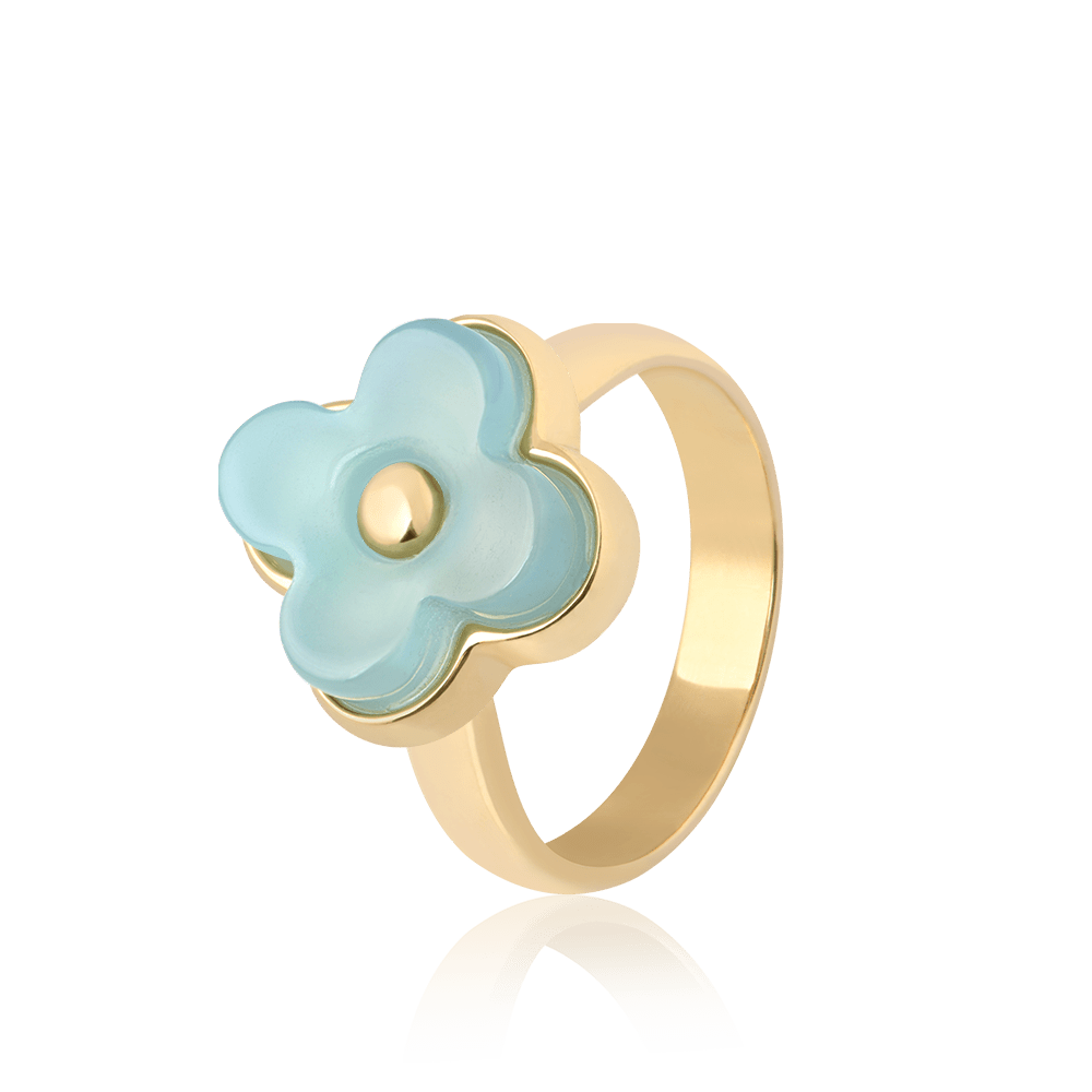 Anel Afeto com Ágata Azul Céu em Banho de Ouro 18K - AIMER
