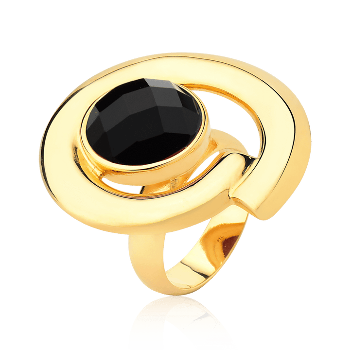Anel Bella - Obsidiana Negra — Ouro 18K | Aimer Joias | semijoia feminina pedra natural