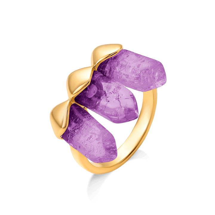 Anel Bruma com Ametista em banho ouro 18k | Anel feminino com pedra natural Aimer Joias
