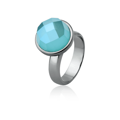 Anel Classic - Ágata Azul Céu — Ródio Negro | Aimer Joias | semijoia feminina pedra natural