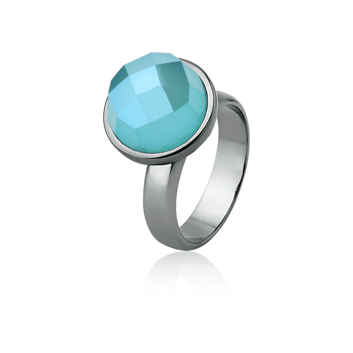 Anel Classic - Ágata Azul Céu — Ródio Negro | Aimer Joias | semijoia feminina pedra natural